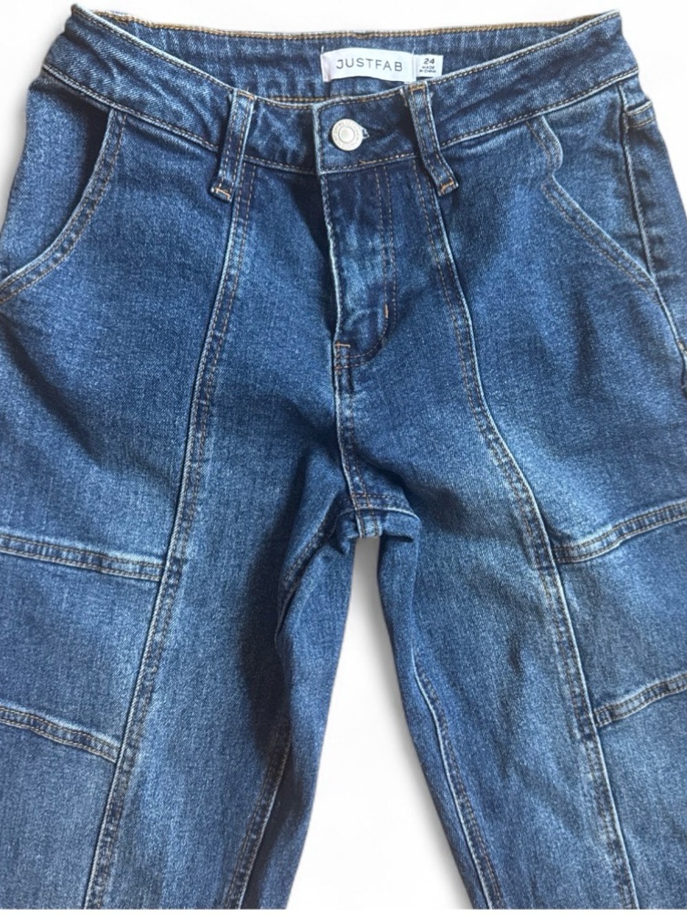JustFab Womens Straight Leg Dark Blue Denim Jeans